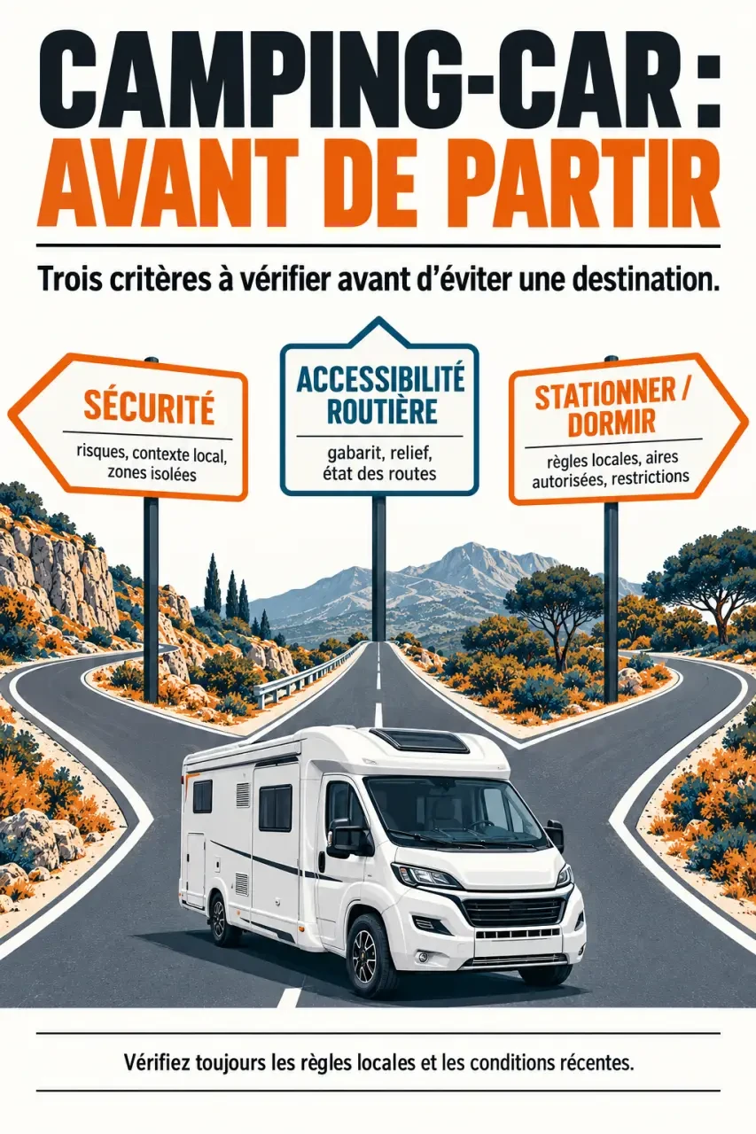 Infographie sur les pays à éviter en camping-car selon la sécurité, les routes et le stationnement