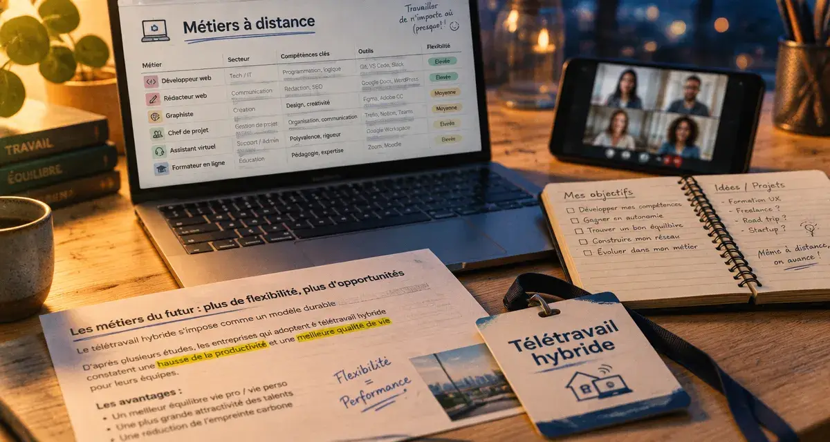 Métiers en télétravail : ordinateur, visioconférence, comparatif salaire